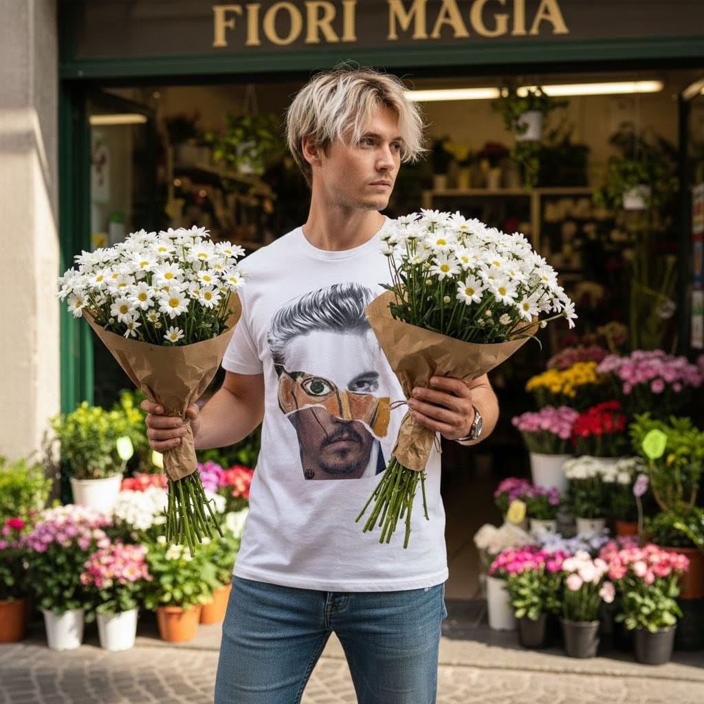 Il ragazzo con i fiori. Come indossare una t-shirt Seetees