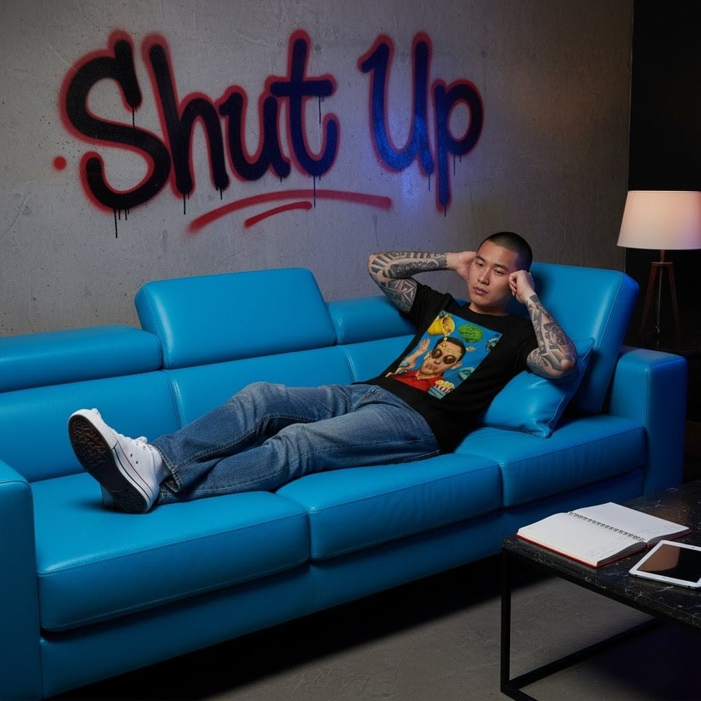 Relax sul divano indossando una T-shirt Seetees